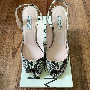 Isaac Mizrahi Brava Snakeskin Peep Toe Slingback Heels